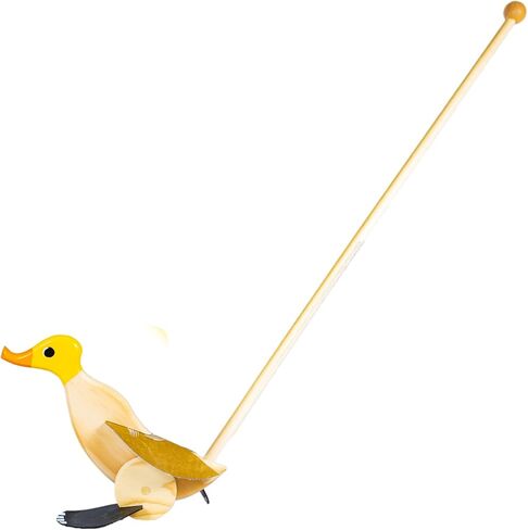 Wooden Push Toy Duck (Yellow) - 18 Months to 3 Years Old - Walking Toddler Toys Preschool Learning Activities Walking Baby Toys Learning Toys for Toddlers Develops Motor Skills in Saudi Arabia