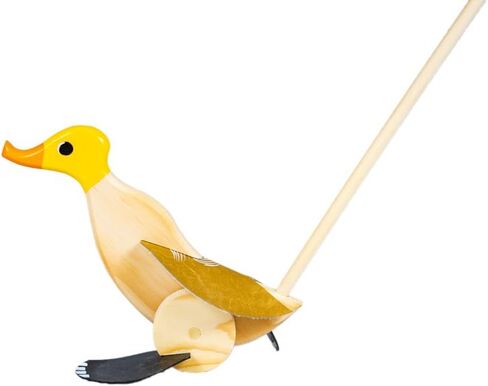 Wooden Push Toy Duck (Yellow) - 18 Months to 3 Years Old - Walking Toddler Toys Preschool Learning Activities Walking Baby Toys Learning Toys for Toddlers Develops Motor Skills in Saudi Arabia