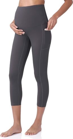 POSHDIVAH Maternity Capri Leggings with Pockets Pregnancy Workout Pants | Over The Belly, Soft Stretch, Breathable, High Rise, No Front Seam, Yoga, Active Wear, Postpartum in Saudi Arabia