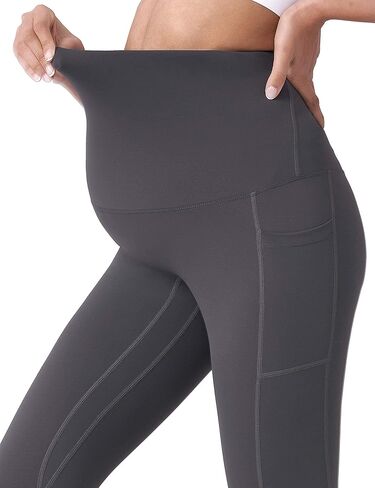 POSHDIVAH Maternity Capri Leggings with Pockets Pregnancy Workout Pants | Over The Belly, Soft Stretch, Breathable, High Rise, No Front Seam, Yoga, Active Wear, Postpartum in Saudi Arabia