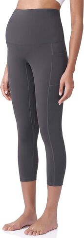 POSHDIVAH Maternity Capri Leggings with Pockets Pregnancy Workout Pants | Over The Belly, Soft Stretch, Breathable, High Rise, No Front Seam, Yoga, Active Wear, Postpartum in Saudi Arabia