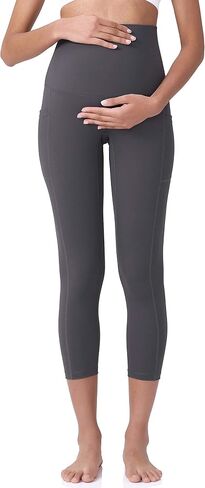POSHDIVAH Maternity Capri Leggings with Pockets Pregnancy Workout Pants | Over The Belly, Soft Stretch, Breathable, High Rise, No Front Seam, Yoga, Active Wear, Postpartum in Saudi Arabia
