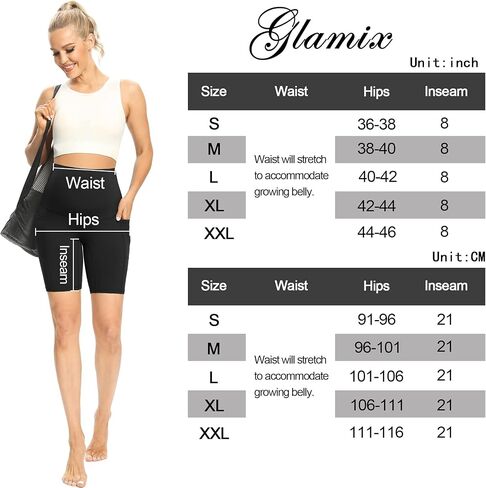 سراويل قصيرة للنساء من GLAMIX للحمل مقاس 5 بوصات / 8 بوصات أثناء الحمل فوق البطن وتمارين اليوجا وسائقي الدراجات النارية in Saudi Arabia