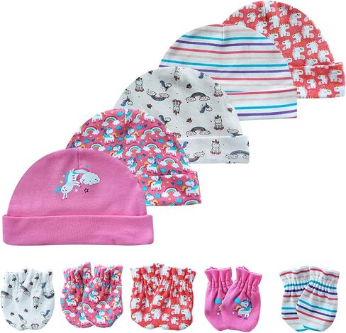 MAMIMAKA Baby Hat and Mittens Set Newborn Baby Hats Caps for Baby Boys Girls 0-6 Months 100% Cotton in Saudi Arabia