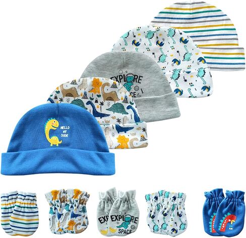 MAMIMAKA Baby Hat and Mittens Set Newborn Baby Hats Caps for Baby Boys Girls 0-6 Months 100% Cotton in Saudi Arabia