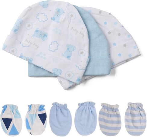 Baby Hat and Mittens Set Newborn Baby Hats Caps for Baby Boys Girls 0-6 Months 100% Cotton in Saudi Arabia