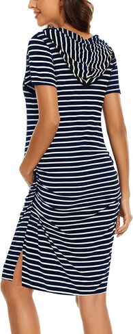 Women's Maternity Hoodie Dress Short Sleeve Split Side Ruched Pregnancy Clothes in Saudi Arabia