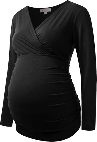 Maternity Shirt Long Sleeve Top Wrap V Neck Blouse Cross Over Nursing Tshirt in Kuwait