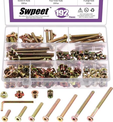 192 قطعة Swpeet 192 قطعة M6 × 20/30/40/50/60/70/80 مم غطاء رأس مقبس سداسي الزنك الملون لسرير الأطفال ومسامير إدراج ملولبة مع صواميل شفة و4 صواميل على شكل حرف T مع مفتاح ألين in Saudi Arabia
