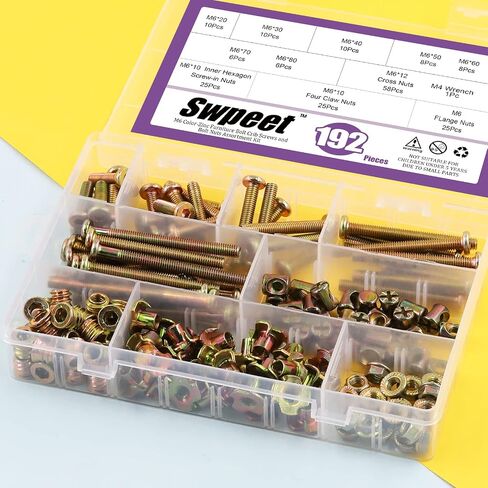 192 قطعة Swpeet 192 قطعة M6 × 20/30/40/50/60/70/80 مم غطاء رأس مقبس سداسي الزنك الملون لسرير الأطفال ومسامير إدراج ملولبة مع صواميل شفة و4 صواميل على شكل حرف T مع مفتاح ألين in Saudi Arabia