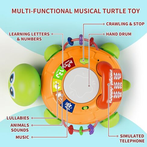 Letapapa Baby Toys 6 to 12 Months, Tummy Time Toy for 12-18 Months, Musical Turtle Crawling Toys with Light & Sound, Birthday Gift Early Educational Toy for Baby Infant 6 7 8 9 10 Months 1 2 Year Old | Crawling Turtle Toys with Light & Sound for 12-18 Mon in Saudi Arabia
