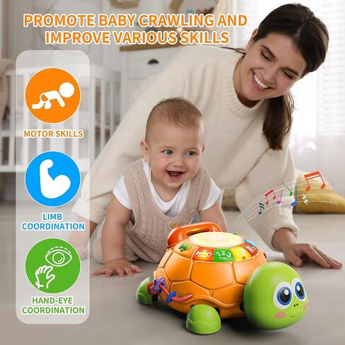 Letapapa Baby Toys 6 to 12 Months, Tummy Time Toy for 12-18 Months, Musical Turtle Crawling Toys with Light & Sound, Birthday Gift Early Educational Toy for Baby Infant 6 7 8 9 10 Months 1 2 Year Old | Crawling Turtle Toys with Light & Sound for 12-18 Mon in Saudi Arabia