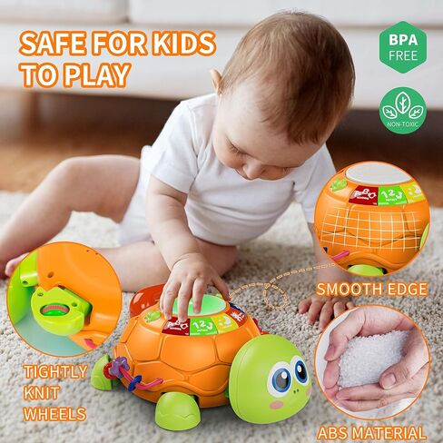 Letapapa Baby Toys 6 to 12 Months, Tummy Time Toy for 12-18 Months, Musical Turtle Crawling Toys with Light & Sound, Birthday Gift Early Educational Toy for Baby Infant 6 7 8 9 10 Months 1 2 Year Old | Crawling Turtle Toys with Light & Sound for 12-18 Mon in Saudi Arabia