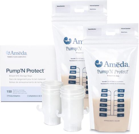 Ameda Pump'N Protect Breastmilk Storage Bag 6oz, 100pc, Baby Essentials, Breastfeeding Supplies, Resealable Breast Milk Storage Bags for Refrigerator or Freezer, BPA Free in Saudi Arabia