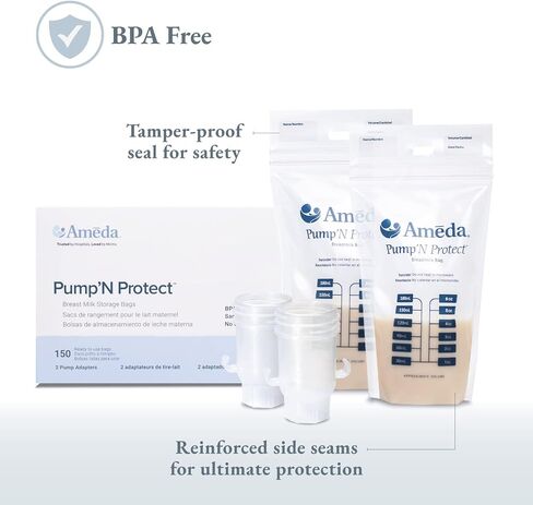 Ameda Pump'N Protect Breastmilk Storage Bag 6oz, 100pc, Baby Essentials, Breastfeeding Supplies, Resealable Breast Milk Storage Bags for Refrigerator or Freezer, BPA Free in Saudi Arabia