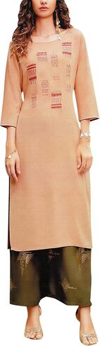 ladyline Rayon Cotton Plain Kurti with Pants Set Embroidered Foil Print Pant in Saudi Arabia