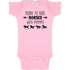 Born to Ride Horses with Mommy, Short Sleeve Horse Bodysuit, Baby Boy or Girl - Equestrian Pony Onesie Gift