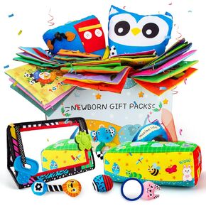 teytoy Baby Toys 6 to 12 Months Tummy Time Mirror Baby Gift Set Newborn Toys 0 3 Months Brain Development Newborn Gift Set High Contrast Baby Toys with Soft Baby Book Buckle Pillow 4 6 9 12 18 Month