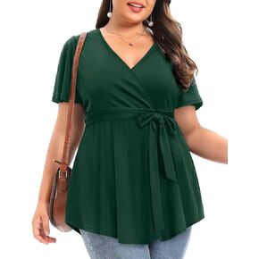 سترة علوية نسائية من Pinup Fashion بمقاس كبير وطباعة زهور وأكمام قصيرة وحزام صيفي وربطة عنق ملفوفة 1X-5X in Kuwait