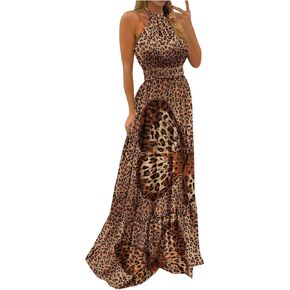 2023 Women Maxi Long Dress Tropical Print Halter Neck Backless Sundress Sleeveless Holiday Party Sexy Beach Dresses Vestidos