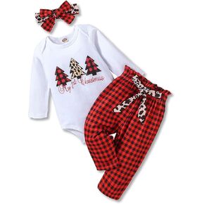 AMAWMW ملابس الكريسماس للفتيات حديثي الولادة، رومبير عيد الميلاد الأول، بنطال منقوش، عصابة رأس، مجموعة ملابس للفتيات الصغيرات in Kuwait