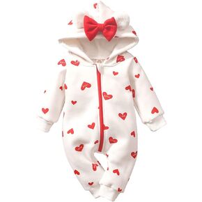 AMAWMW Newborn Baby Girl Winter Clothes Milk Cookies Hooded Jumpsuit Infant One Piece Romper Snowsuit Gifts Fall Outfit