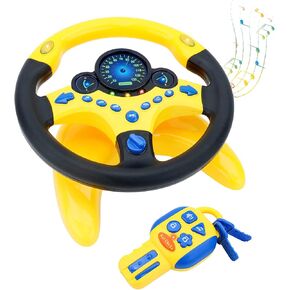 deAO Kids Steering Wheel for Backseat with Key Pretend Driving Simulated Steering Wheel Toy with Light and Music Gifts for Kids Toddlers Blue