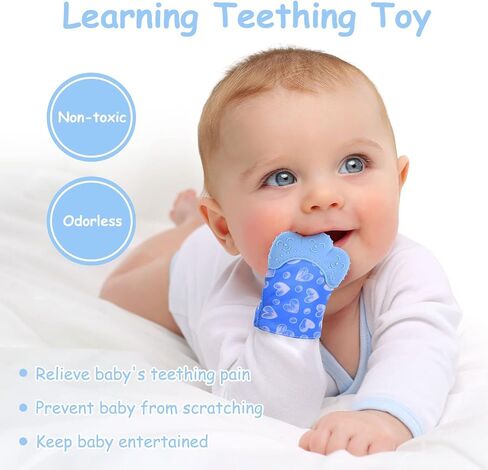 2Pack Silicone Teething Mitt, Soothing Infant Teething Mitten Pain Relief, Prevent Scratches Glove, Safe Silicone Teething Toys for 0-12 Months in Saudi Arabia