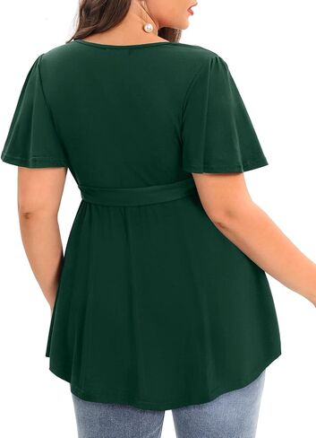 سترة علوية نسائية من Pinup Fashion بمقاس كبير وطباعة زهور وأكمام قصيرة وحزام صيفي وربطة عنق ملفوفة 1X-5X in Kuwait