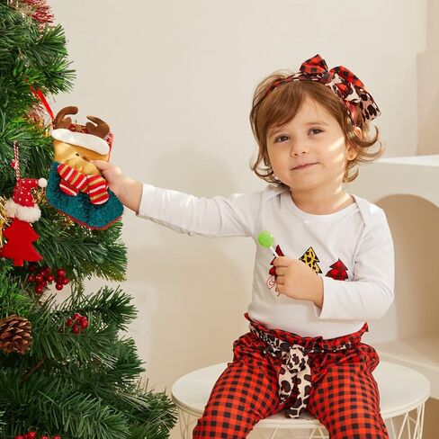 AMAWMW ملابس الكريسماس للفتيات حديثي الولادة، رومبير عيد الميلاد الأول، بنطال منقوش، عصابة رأس، مجموعة ملابس للفتيات الصغيرات in Kuwait