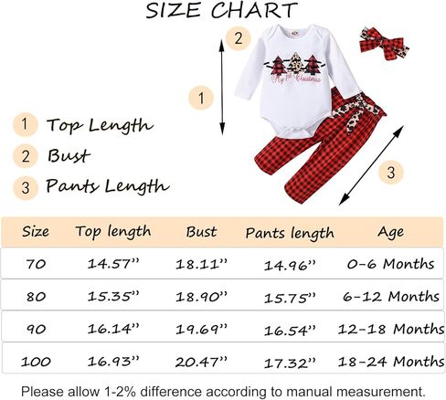 AMAWMW ملابس الكريسماس للفتيات حديثي الولادة، رومبير عيد الميلاد الأول، بنطال منقوش، عصابة رأس، مجموعة ملابس للفتيات الصغيرات in Kuwait