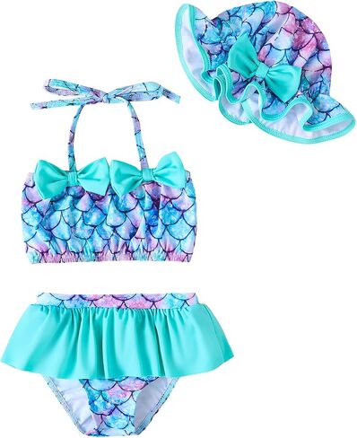 Baby Girl Summer Swimsuit with Hat Toddler Girls Bikini Sets Infant Bathing Suit Beach Outfits in Kuwait