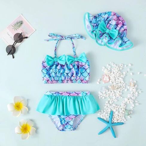 Baby Girl Summer Swimsuit with Hat Toddler Girls Bikini Sets Infant Bathing Suit Beach Outfits in Kuwait