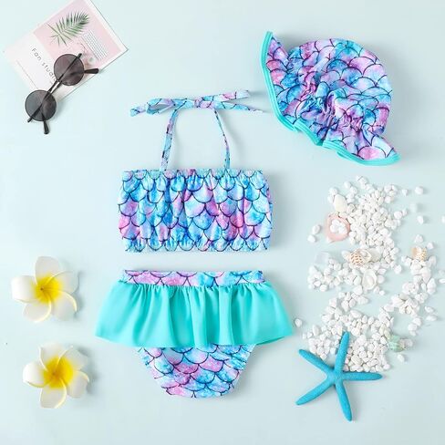 Baby Girl Summer Swimsuit with Hat Toddler Girls Bikini Sets Infant Bathing Suit Beach Outfits in Kuwait