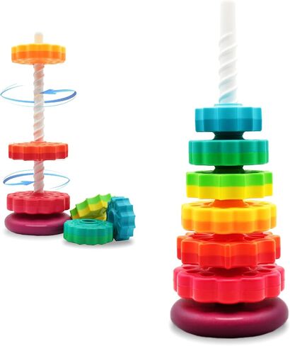 Spinning Stacking Toys, Educational Toddler Toys Stacking Rings Baby Toy, Montessori Toy for Girls and Boys, Spin Gears Toys Christmas Birthday Gift for 1-3 Year Old in Kuwait