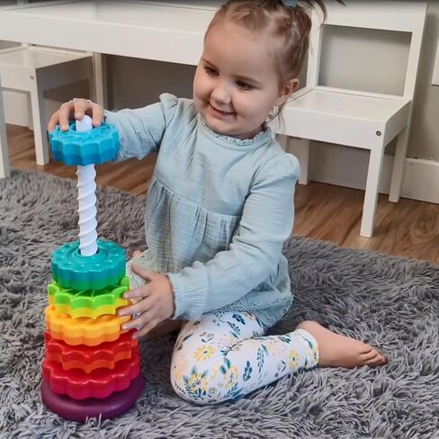 Spinning Stacking Toys, Educational Toddler Toys Stacking Rings Baby Toy, Montessori Toy for Girls and Boys, Spin Gears Toys Christmas Birthday Gift for 1-3 Year Old in Kuwait