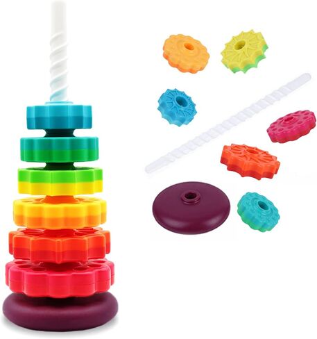 Spinning Stacking Toys, Educational Toddler Toys Stacking Rings Baby Toy, Montessori Toy for Girls and Boys, Spin Gears Toys Christmas Birthday Gift for 1-3 Year Old in Kuwait