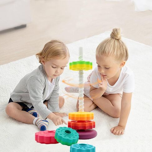 Spinning Stacking Toys, Educational Toddler Toys Stacking Rings Baby Toy, Montessori Toy for Girls and Boys, Spin Gears Toys Christmas Birthday Gift for 1-3 Year Old in Kuwait