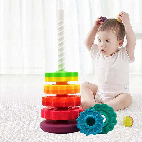 Spinning Stacking Toys, Educational Toddler Toys Stacking Rings Baby Toy, Montessori Toy for Girls and Boys, Spin Gears Toys Christmas Birthday Gift for 1-3 Year Old in Kuwait