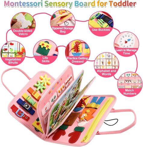 ألعاب MINIBEAR Busy Board Montessori لهدايا الأولاد والبنات من عمر 1 2 3 4 سنوات، ألعاب حسية للتوحد للأطفال الصغار ألعاب السفر التعليمية لأنشطة السيارات الطائرة ما قبل المدرسة تعلم المهارات الحركية الدقيقة in Kuwait