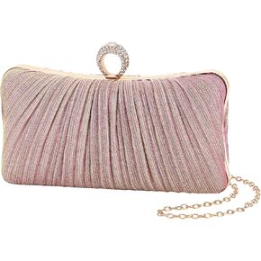 iWISH Womens Golden Glitter Clutch Purse Pleated Evening Bag for Bridal Wedding Party with Rhinestone Ring