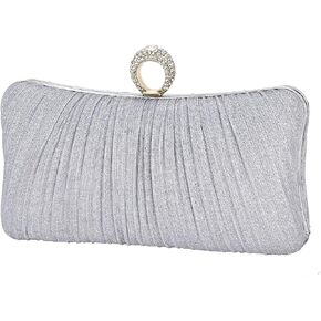 iWISH Womens Golden Glitter Clutch Purse Pleated Evening Bag for Bridal Wedding Party with Rhinestone Ring