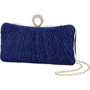 iWISH Womens Golden Glitter Clutch Purse Pleated Evening Bag for Bridal Wedding Party with Rhinestone Ring in Saudi Arabia