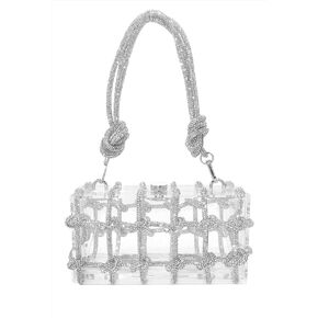 DJBM Clear Acrylic Clutch Sparkle Rhinestone Evening Bag Glitter Crystal-Embellished Rope Knot Handbag Purse for Party Prom