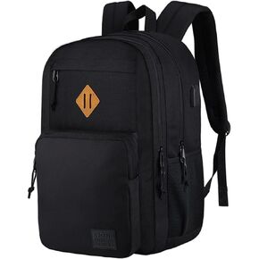 classic carry-on travel backpack for men and women, Anti theft laptop backpack with USB charging port for work, large backpack for college, water resistent(BLACK)