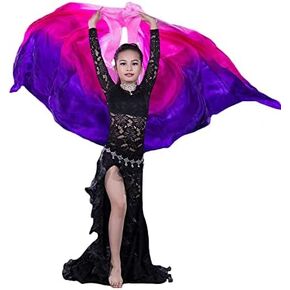 Aumulen 8mm Girls Hand-Made Belly Dance Silk Scarf Veils Gradual Colors