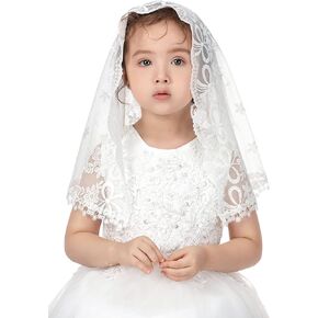 PAMOR First Communion Veils for Girls Lace Chapel Veil Mantilla Veils Latin Mass Church Veil for Catholic Baptism D Shape