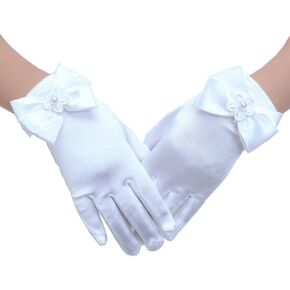 Tandi Girls Gorgeous Satin Fancy Gloves for Special Occasion Dress Formal Wedding Pageant Party Short