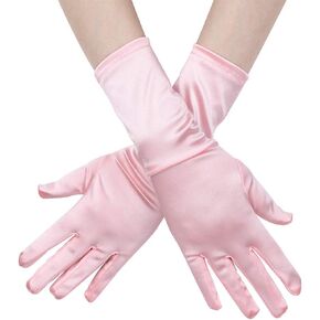 Kids Elbow Length Stretch Satin Gloves Flower Girl Princess Dress-Up Gloves Shiny Silky Long Gloves for Cosplay Costume Party
