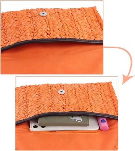 Freie Liebe Straw Clutch Purses للنساء حقائب الشاطئ الصيفية المغلف حقائب اليد المنسوجة in Kuwait